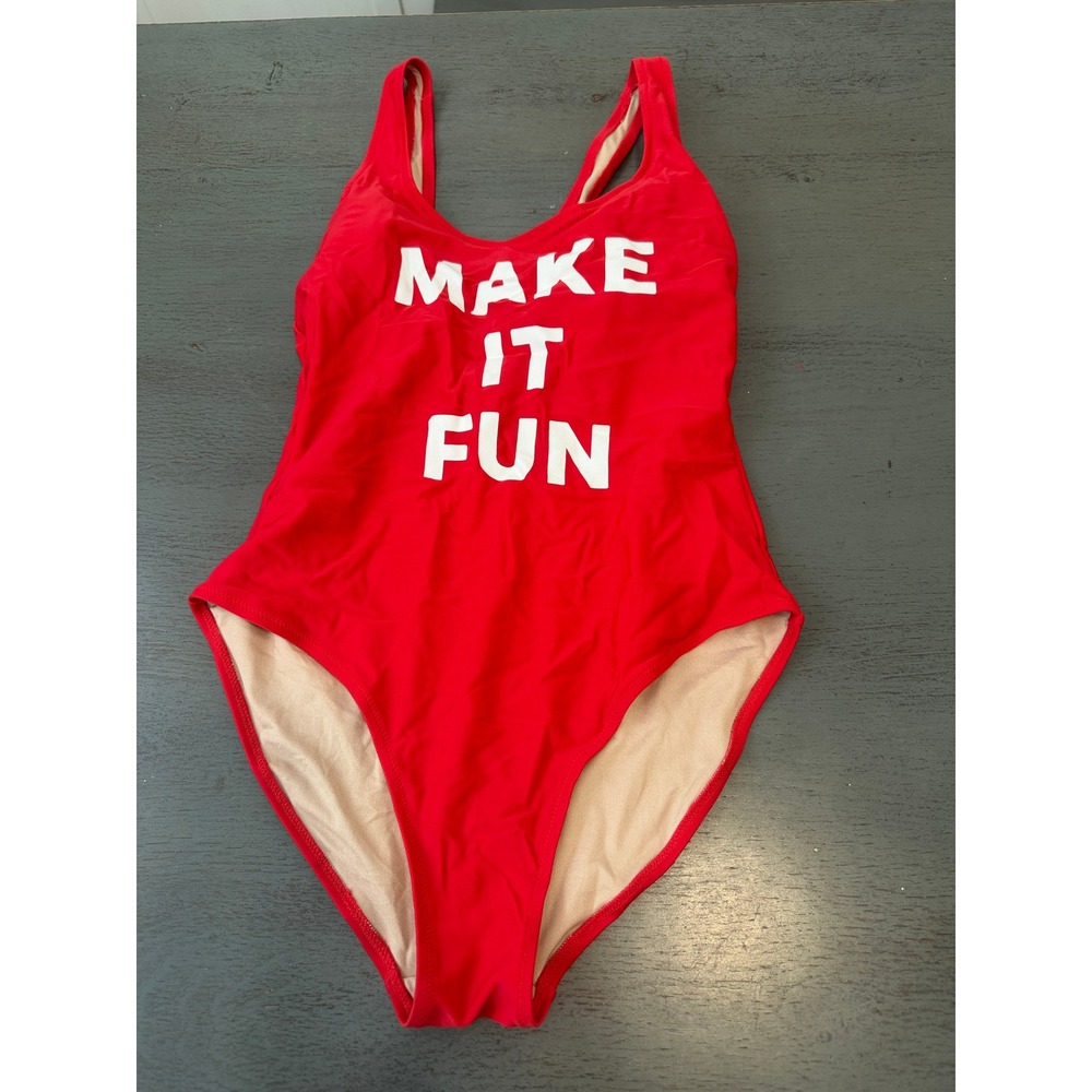 Old Navy Womens Red Make It Fun One Piece Swimsuit Graphic Scoop Back Size M